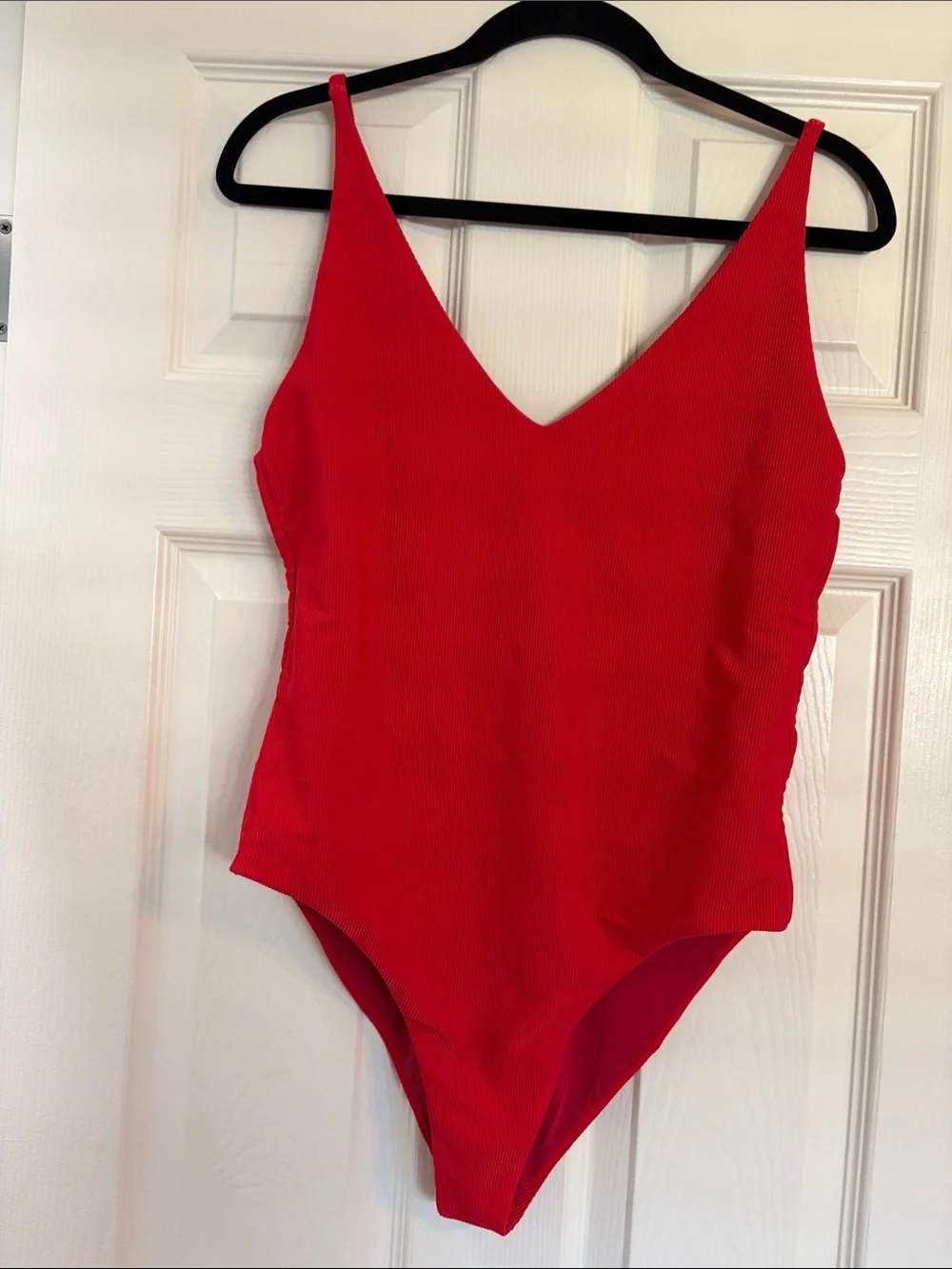 Beach Riot Red Ribbed V-Neck One-Piece Swimsuit size large